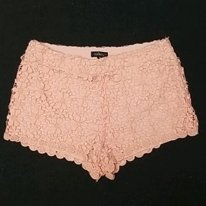 Crocheted Lace Overlay Salmon Pink Shorts